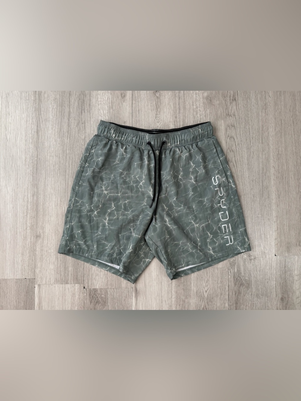 Spyder Men's Size M Green WaterPrint Swim Trunks Drawstring UV Protection Surf.